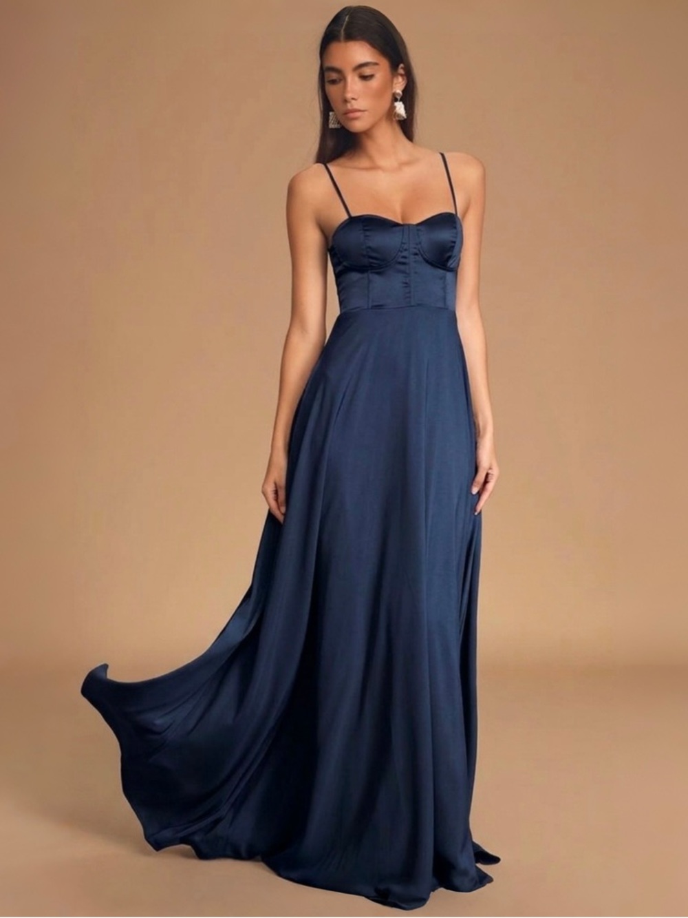Lulus Best Part Of Me Navy Satin Bustier Maxi Dress Sz 2X NWT
